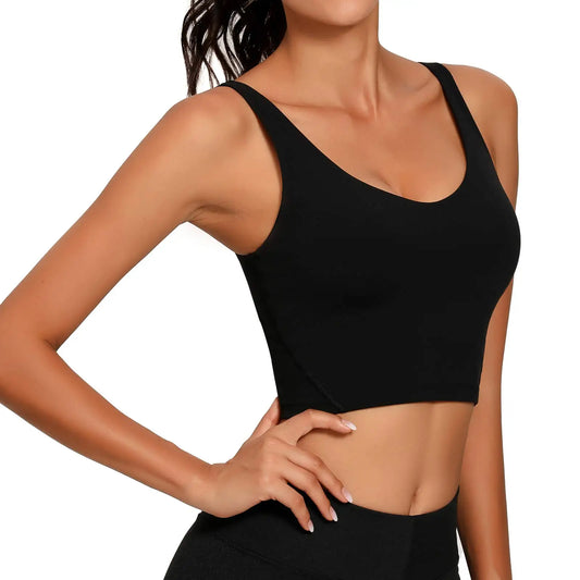 Womens Longline Wirefree Padded Sports Bra For Yoga And Fitness