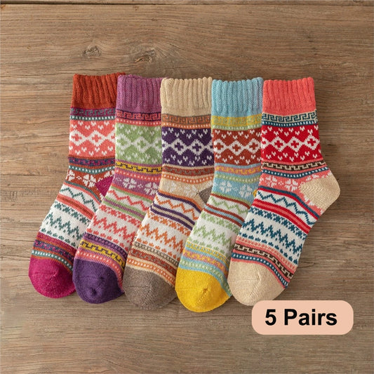 5Pairs/lot New Witner Thick Warm Women Socks Vintage Christmas Socks Colorful Socks Gift OneSize US5-9