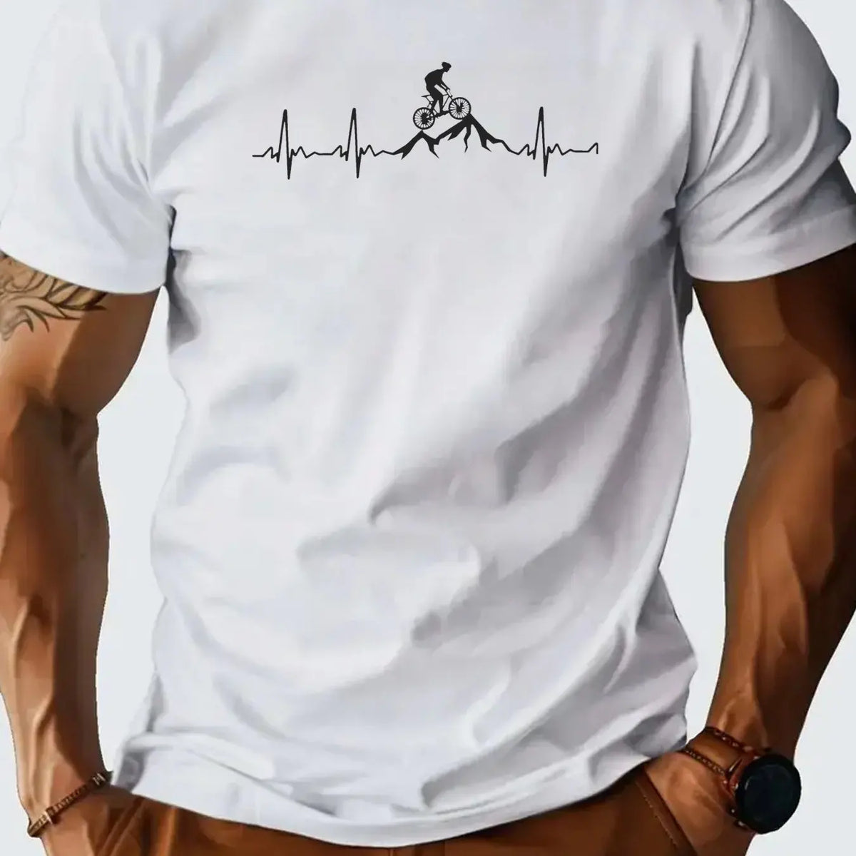 Men's Cotton Running Enthusiast Graphic T-Shirt - Breathable Regular Fit Casual Tee with Heartbeat Design Men Clothing