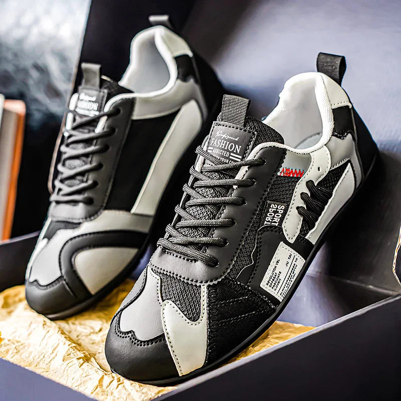 Men's Low-Top Lace-Up Sports Shoes, Breathable Synthetic Material with Comfortable Fabric Lining, Anti-Slip PVC Sole, Striped Design, Suitable for Casual and Outdoor Wear, Daily Sneakers | Minimalist Style