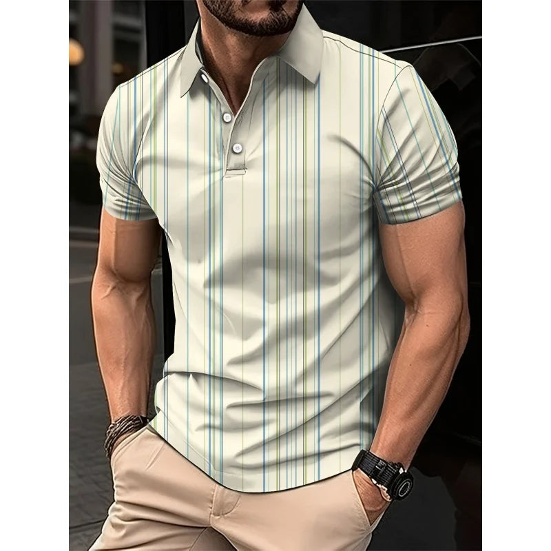 Mens Color Block Striped Polo Shirt Short Sleeve Knit Top