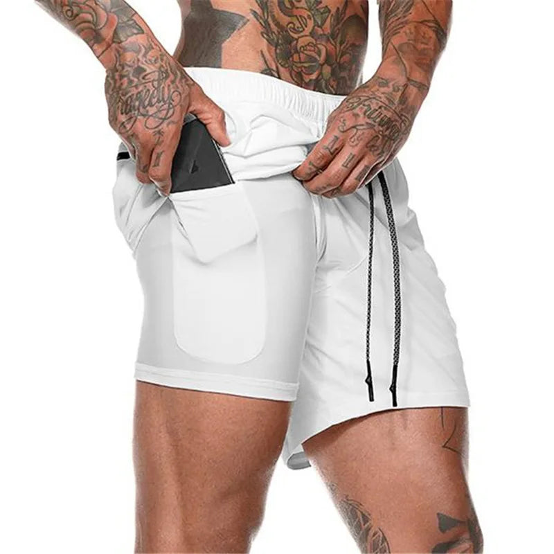 Mens 2 In 1 Compression Running Shorts With Phone Pockets