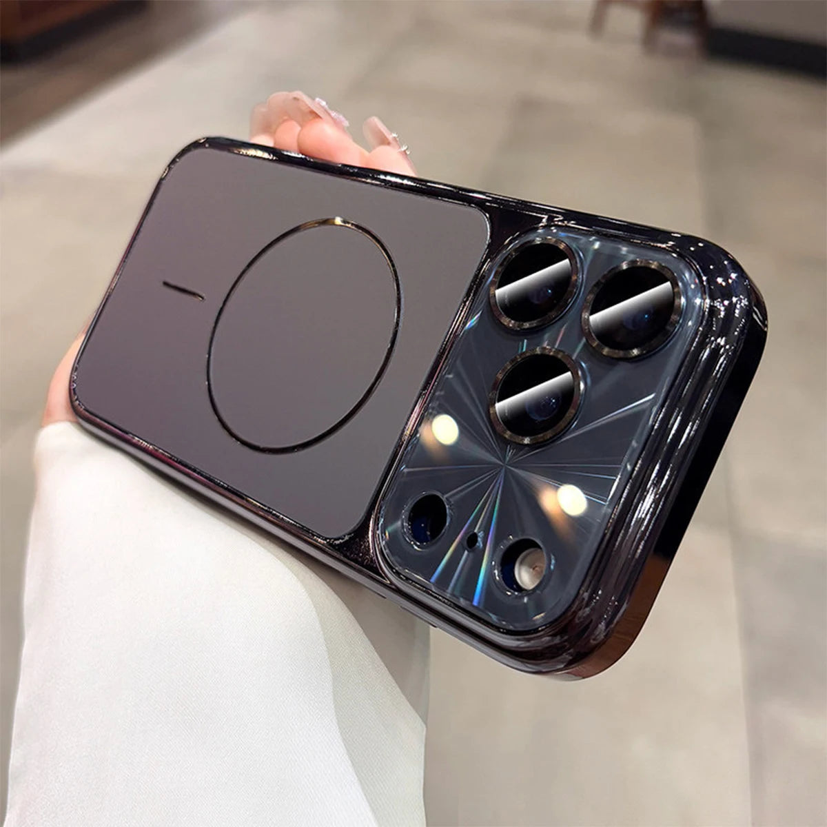 Fashion Laser Magnetic Phone Case With Glossy Electroplated Bumper, Built-In Camera Lens Protector, Raised Lens Protection, Shockproof Protective Cover, Wireless Charging Compatible With iPhone 18/17 Pro Max/16/15/14/13/Pro/P