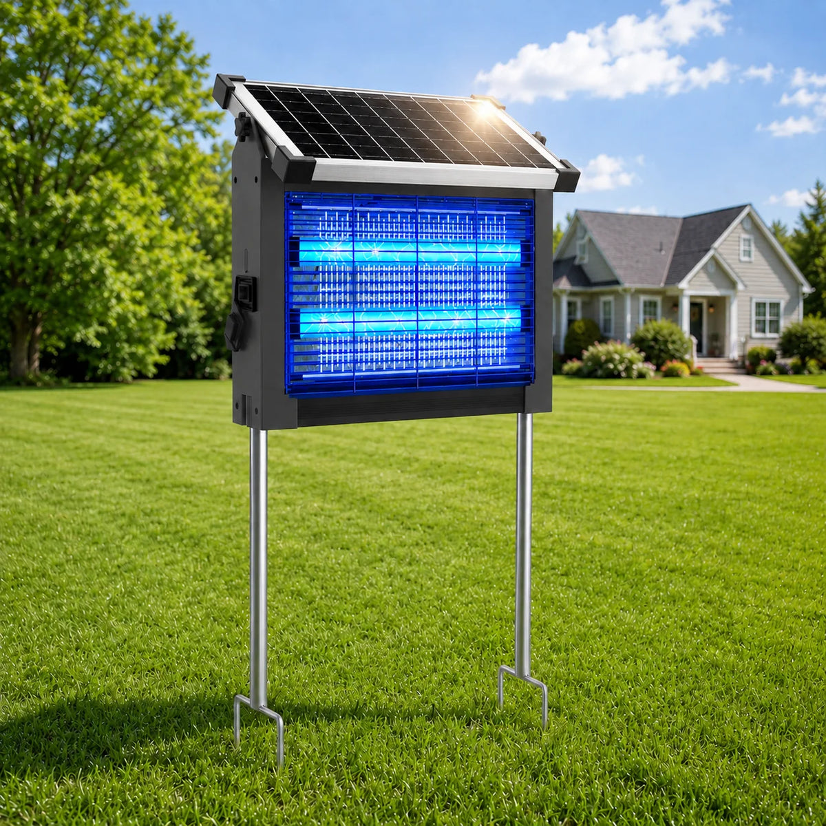 Solar Outdoor Bug Zapper With 4500V Sensor And Waterproof Design